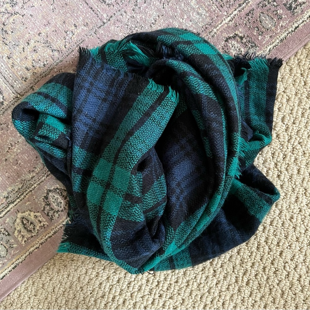 Green Blue Black Plaid Blanket Scarf